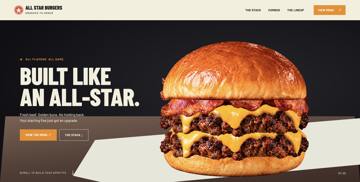 ALL STAR BURGERS 漢堡品牌網站網站截圖
